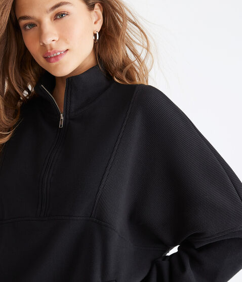 Ribbed Mock-Neck Pullover Sweatshirt Ribbed Mock-Neck Pullover Sweatshirt