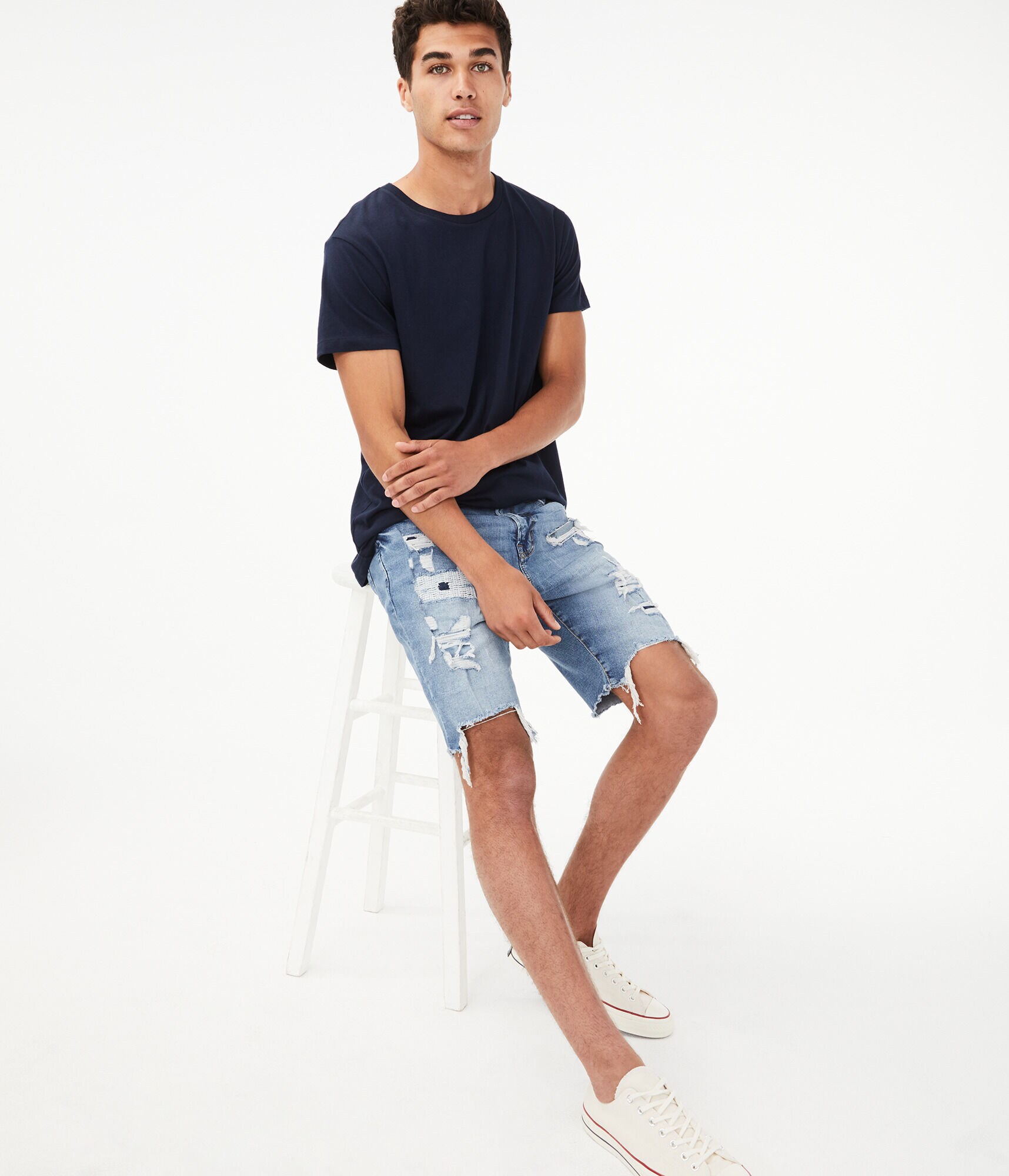 Light Wash Super Destroyed Stretch 9 5 Denim Cutoff Shorts