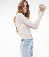 Long Sleeve Buttoned V-Neck Top