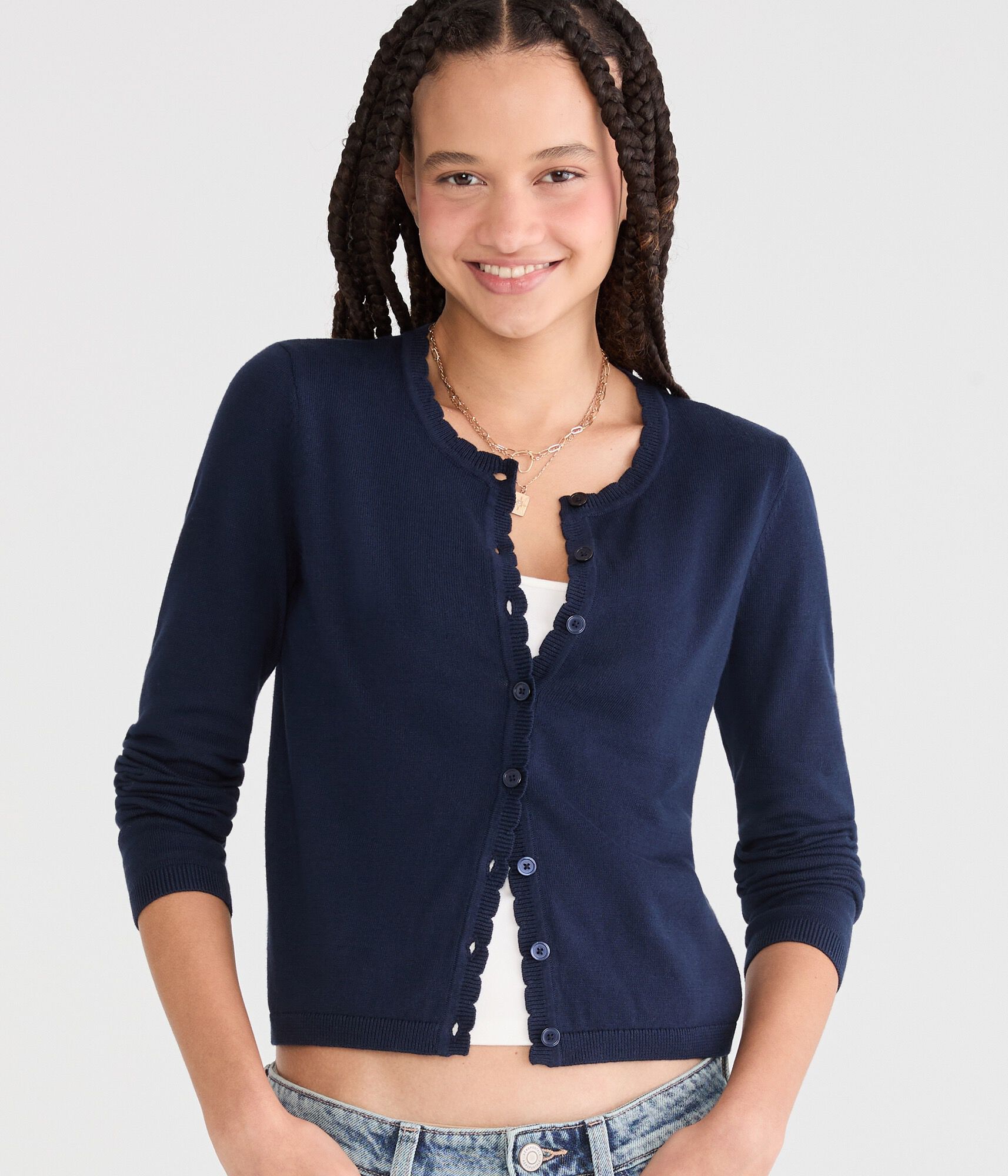 Scalloped Crew Cardigan