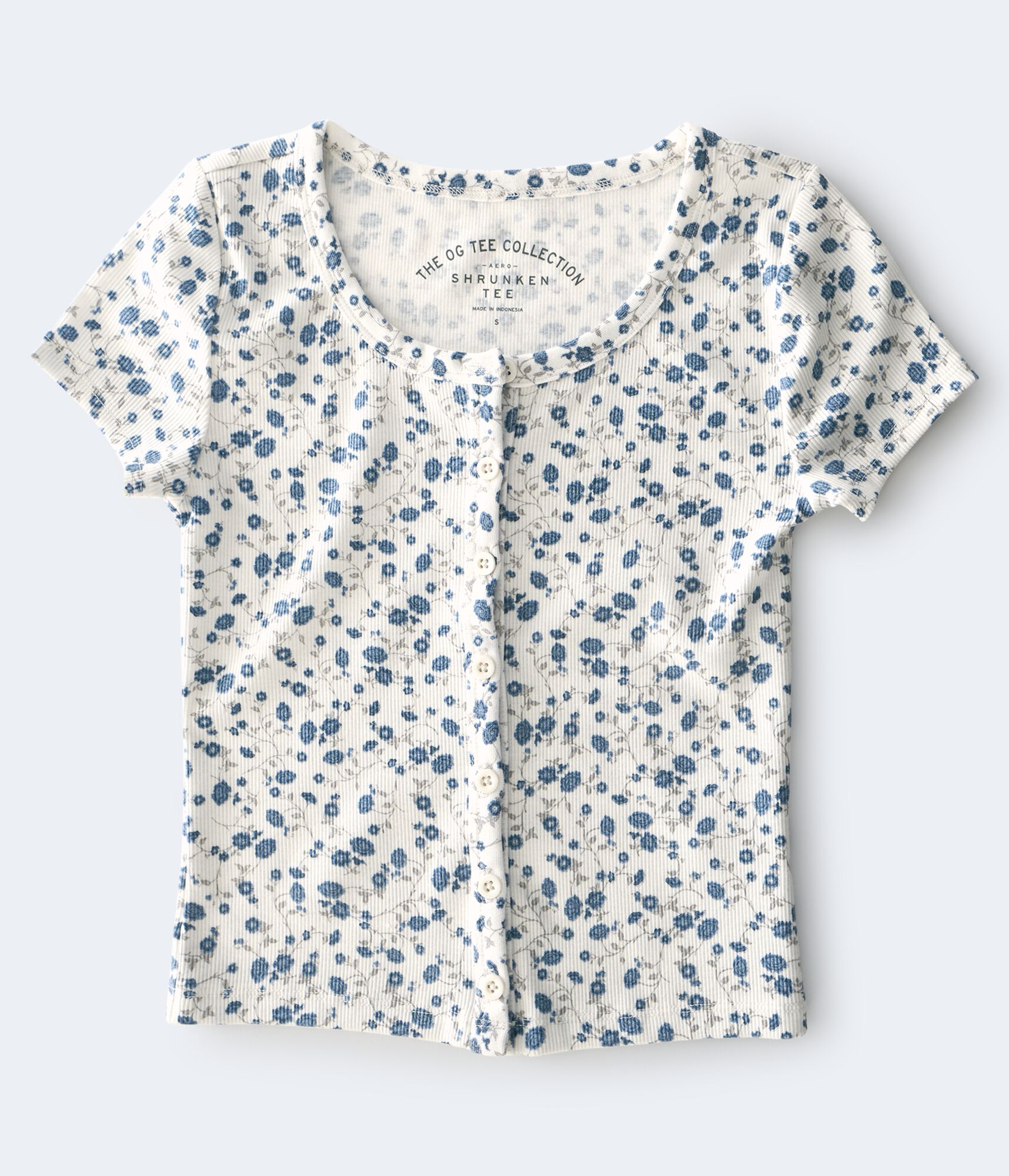 Floral Button-Front Cropped Shrunken Tee