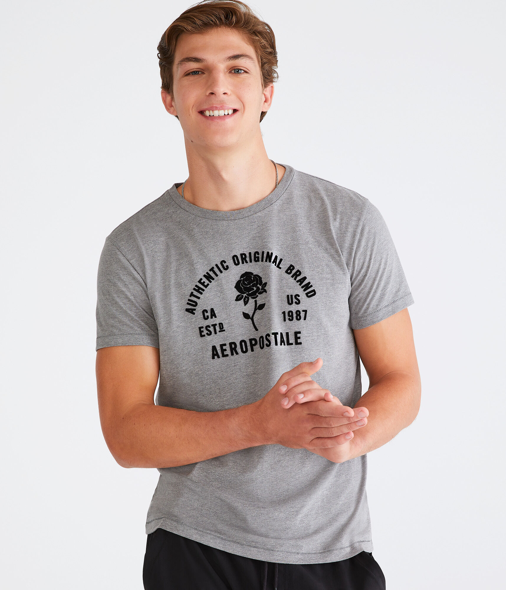 Aeropostale Rose Flocked Graphic Tee