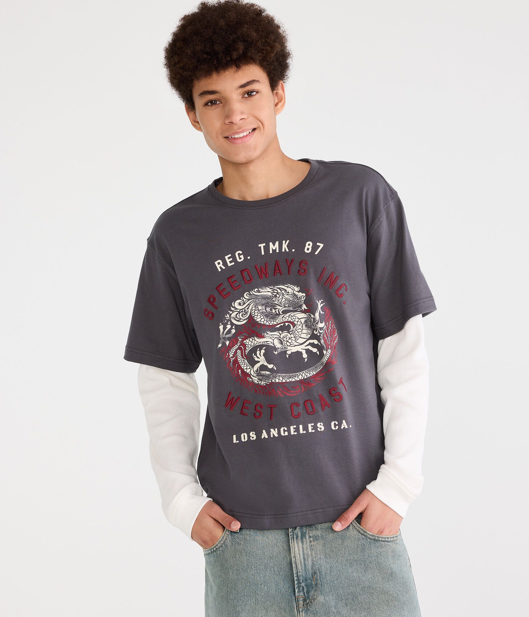 Long Sleeve West Coast Dragon Boxy 2Fer Tee