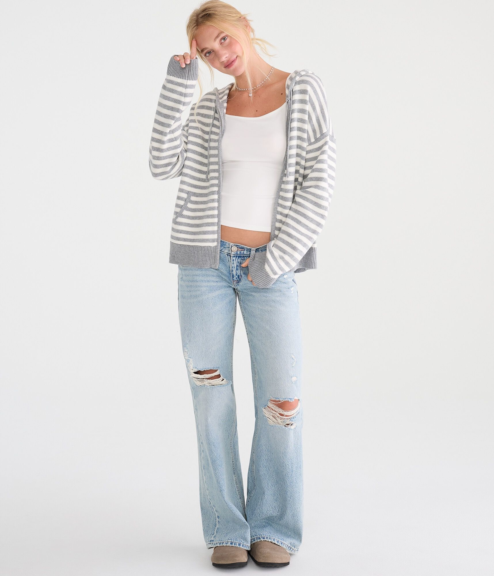 Striped Full-Zip Hooded Sweater