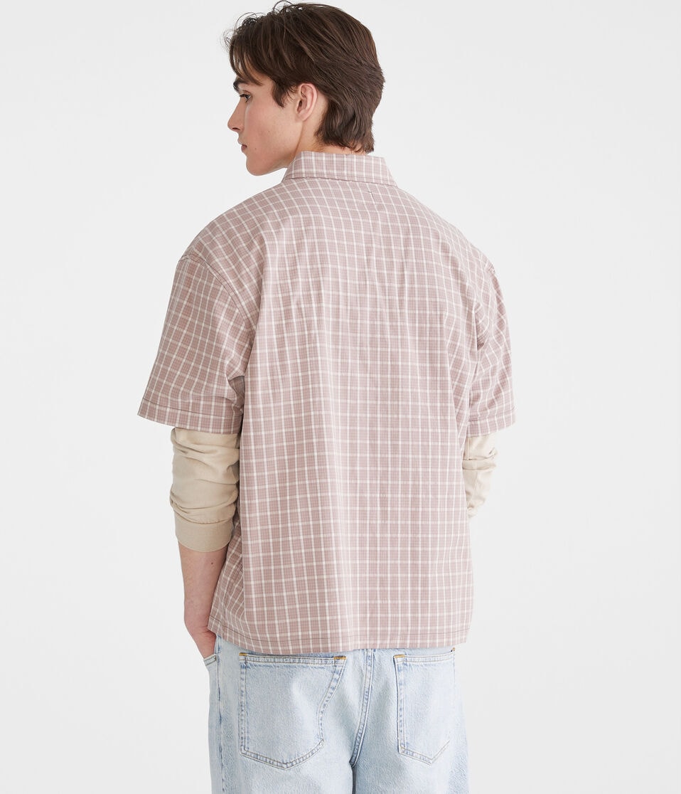 Short Sleeve Micro Plaid Boxy Shirt