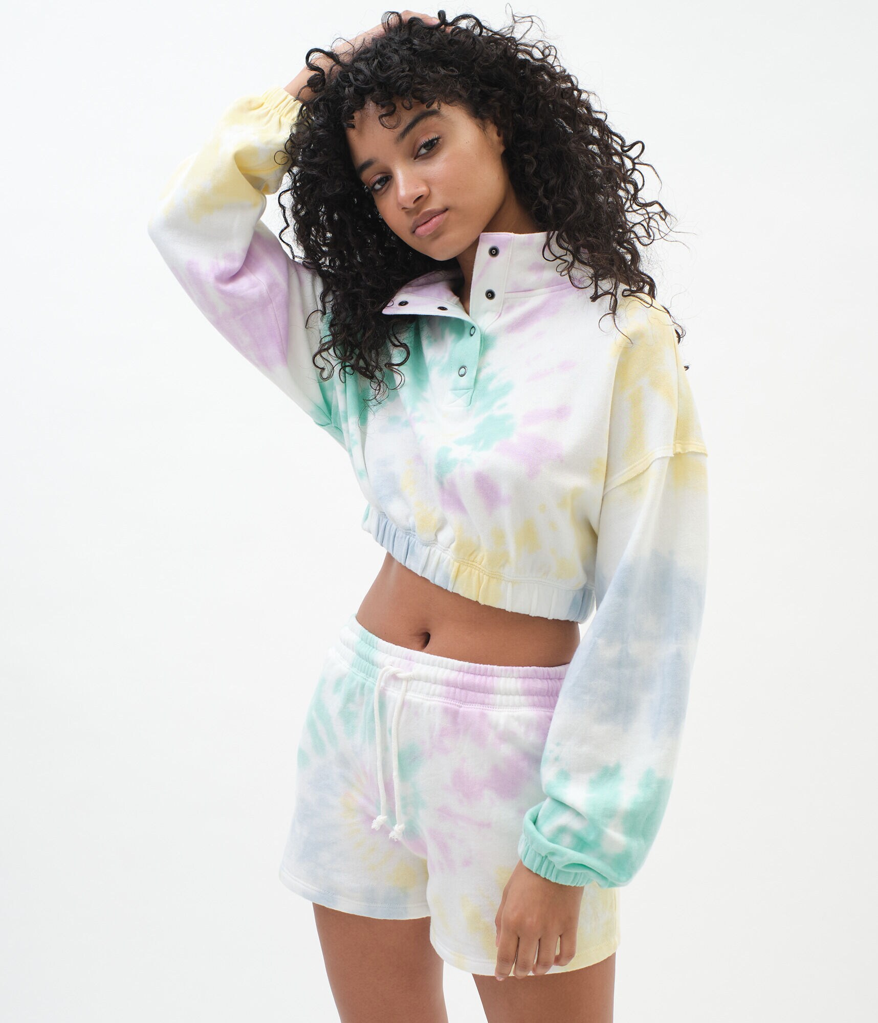 Fleece Tie-Dye Mock-Neck Crop Top