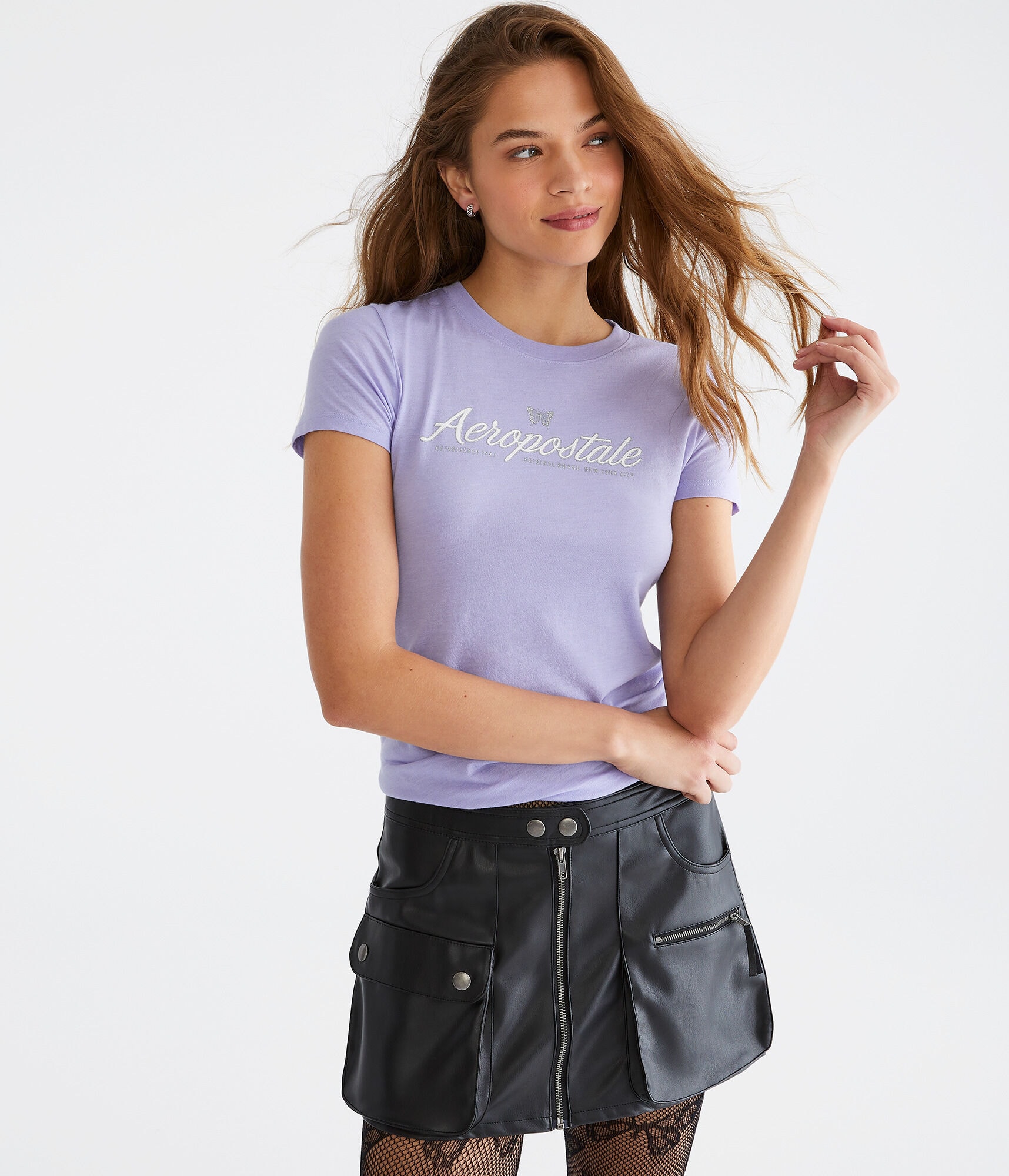 Aeropostale Script Butterfly Glitter Graphic Tee