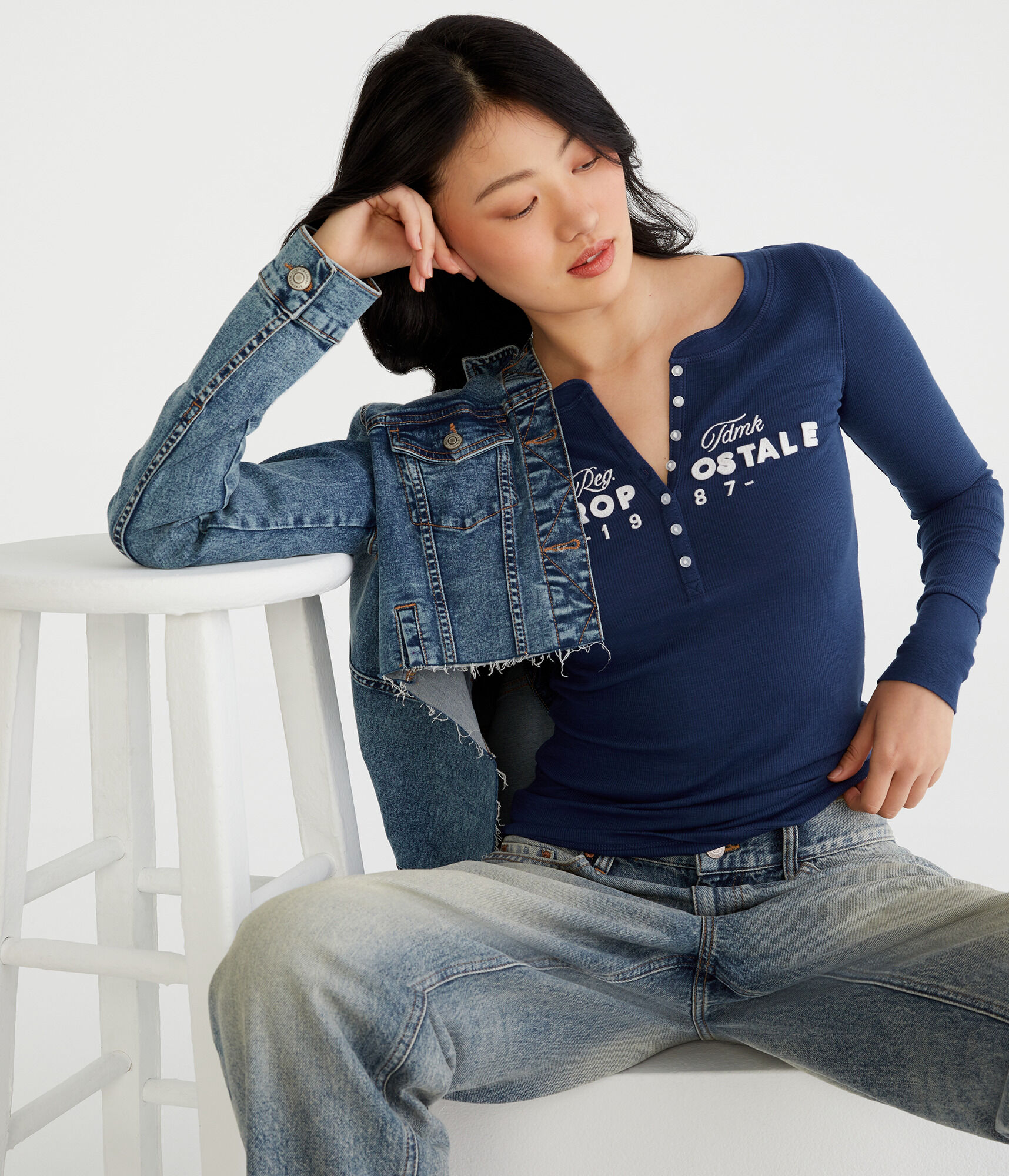 Long Sleeve Aeropostale 1987 Graphic Henley