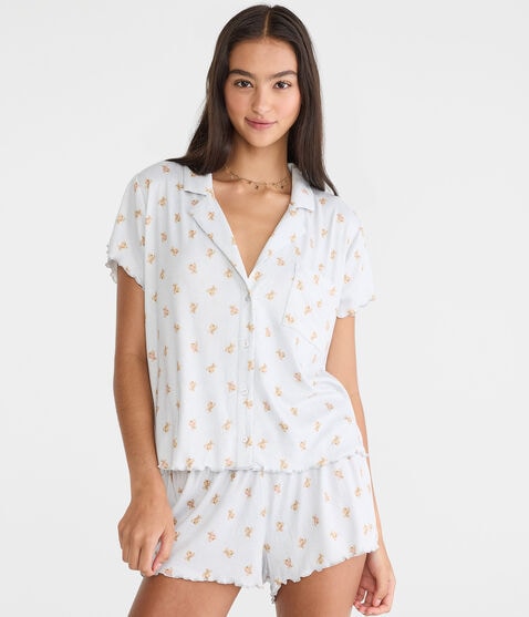 Printed Pointelle Knit Sleep Shirt Printed Pointelle Knit Sleep Shirt