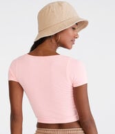 Seriously Soft Acid Wash Cropped Notch-Neck Tee