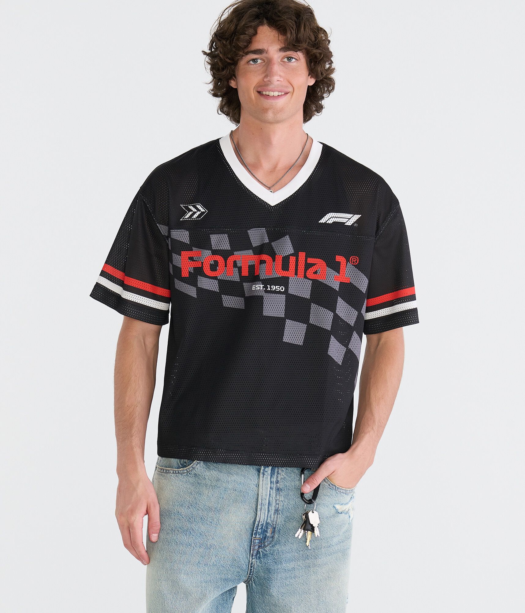 Formula 1&reg; Checkered Flag Boxy V-Neck Jersey