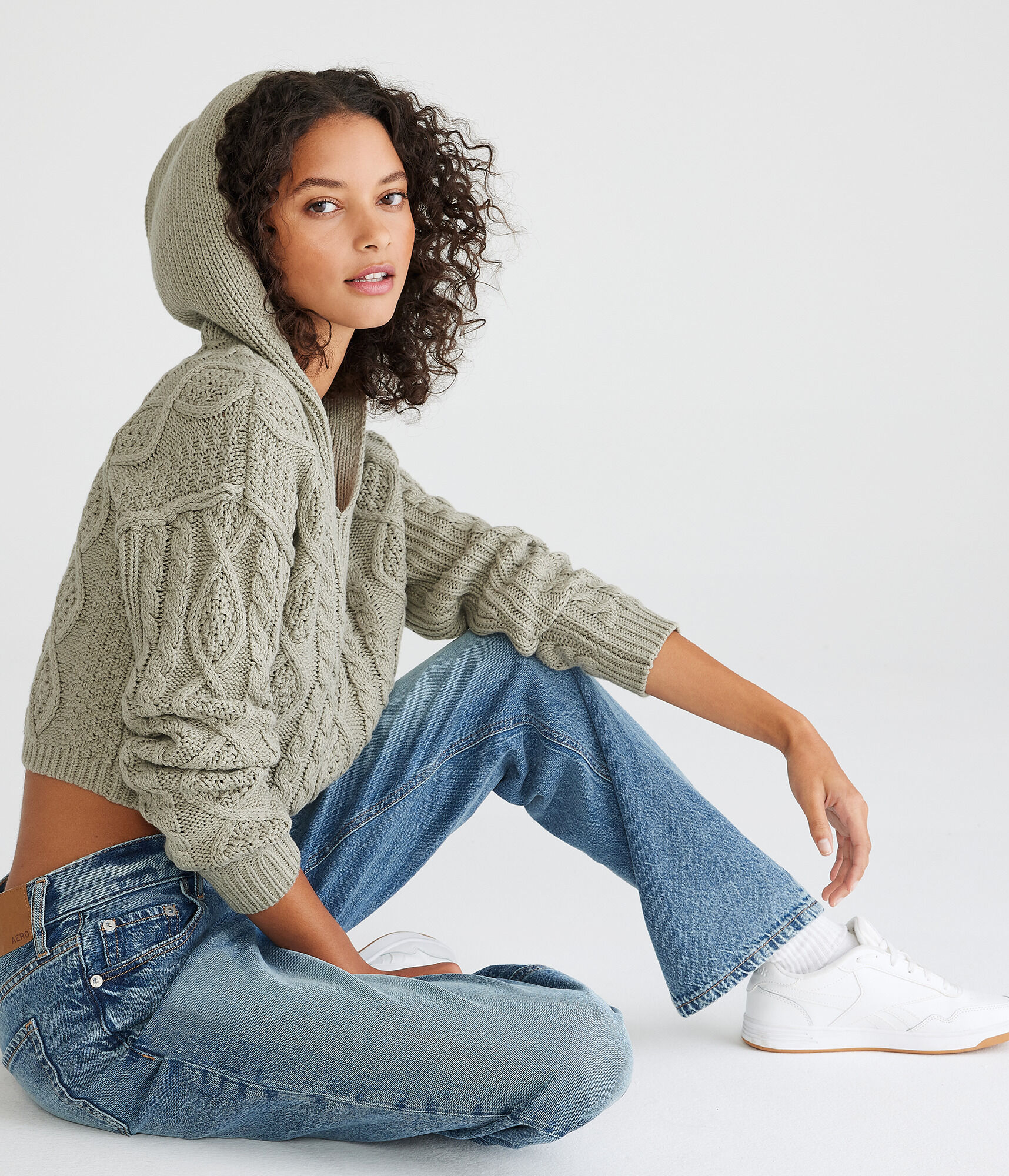 トップス Kitty cable knit tops Cable-Knit Cropped Crew Sweater