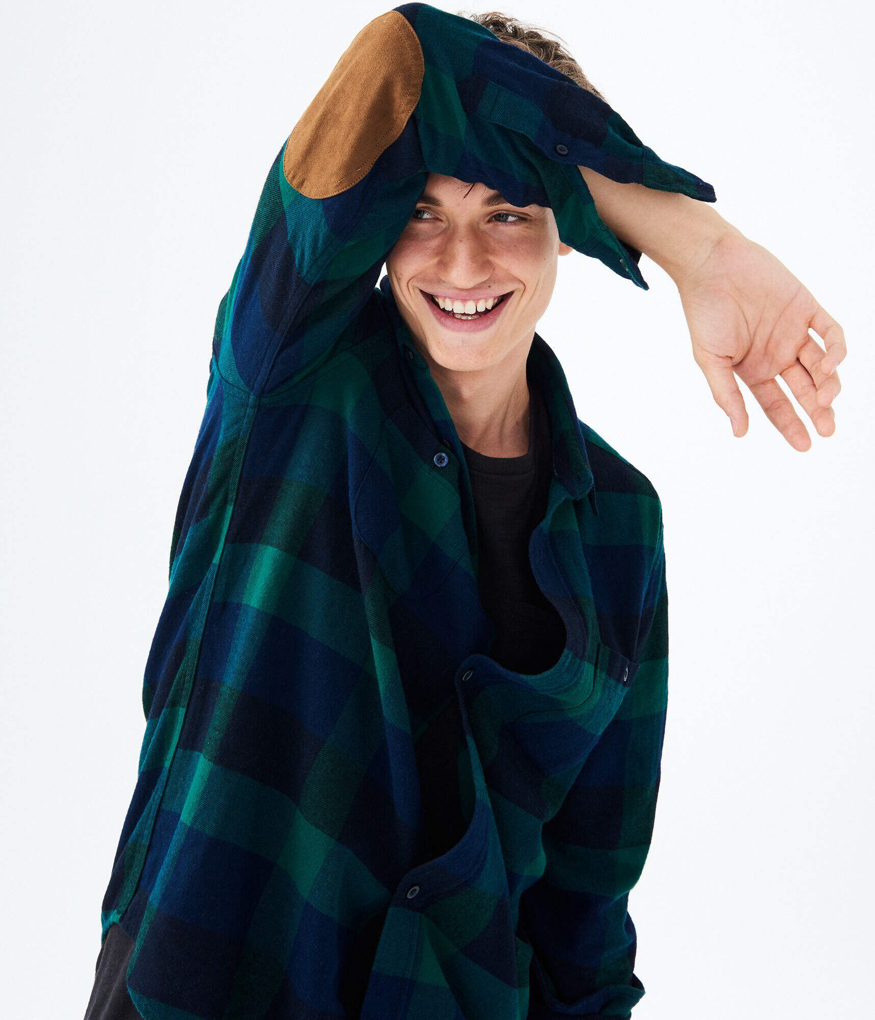 Long Sleeve Black Watch Plaid Flannel Woven Shirt