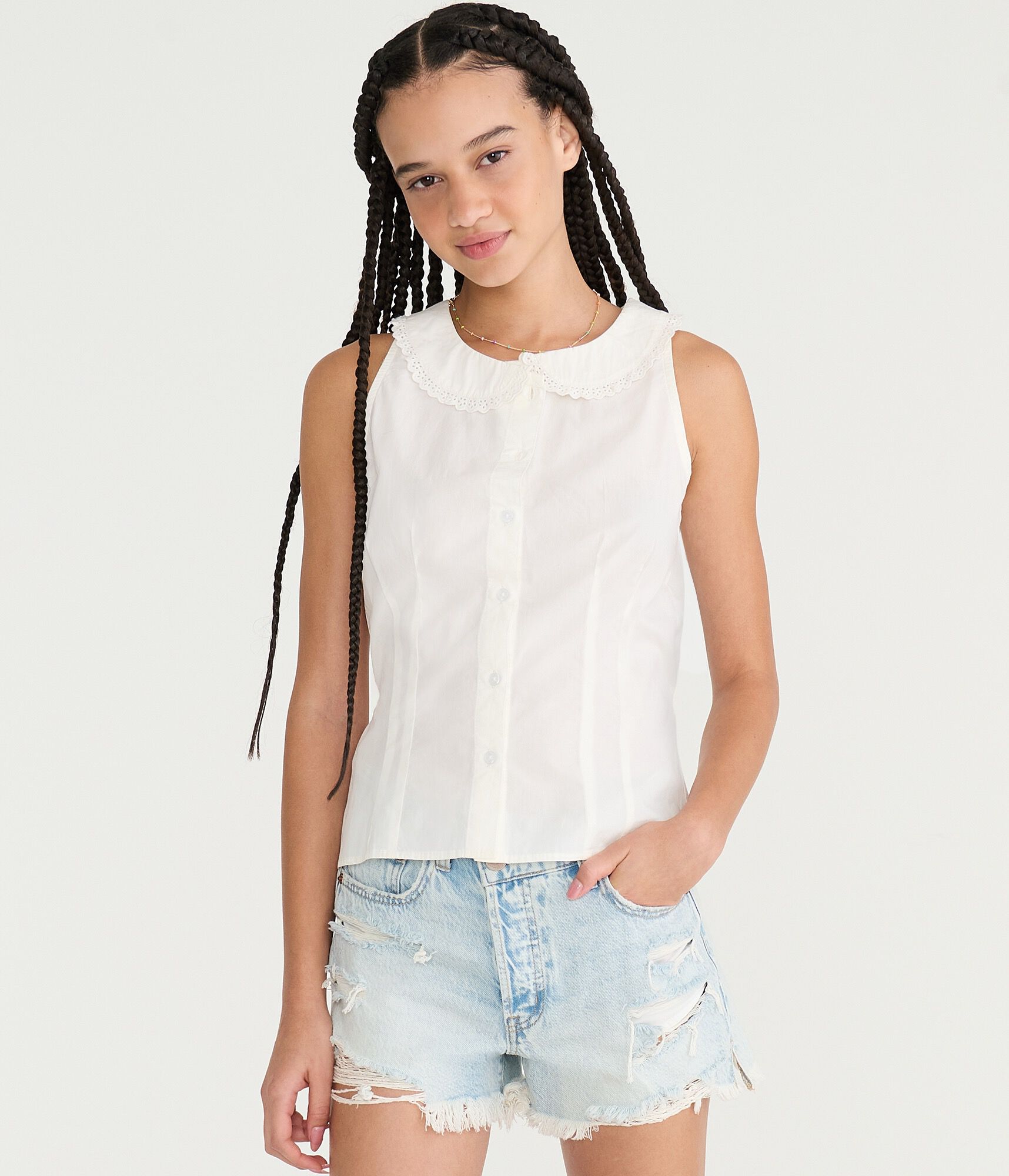 Tie-Back Sleeveless Peter Pan Top