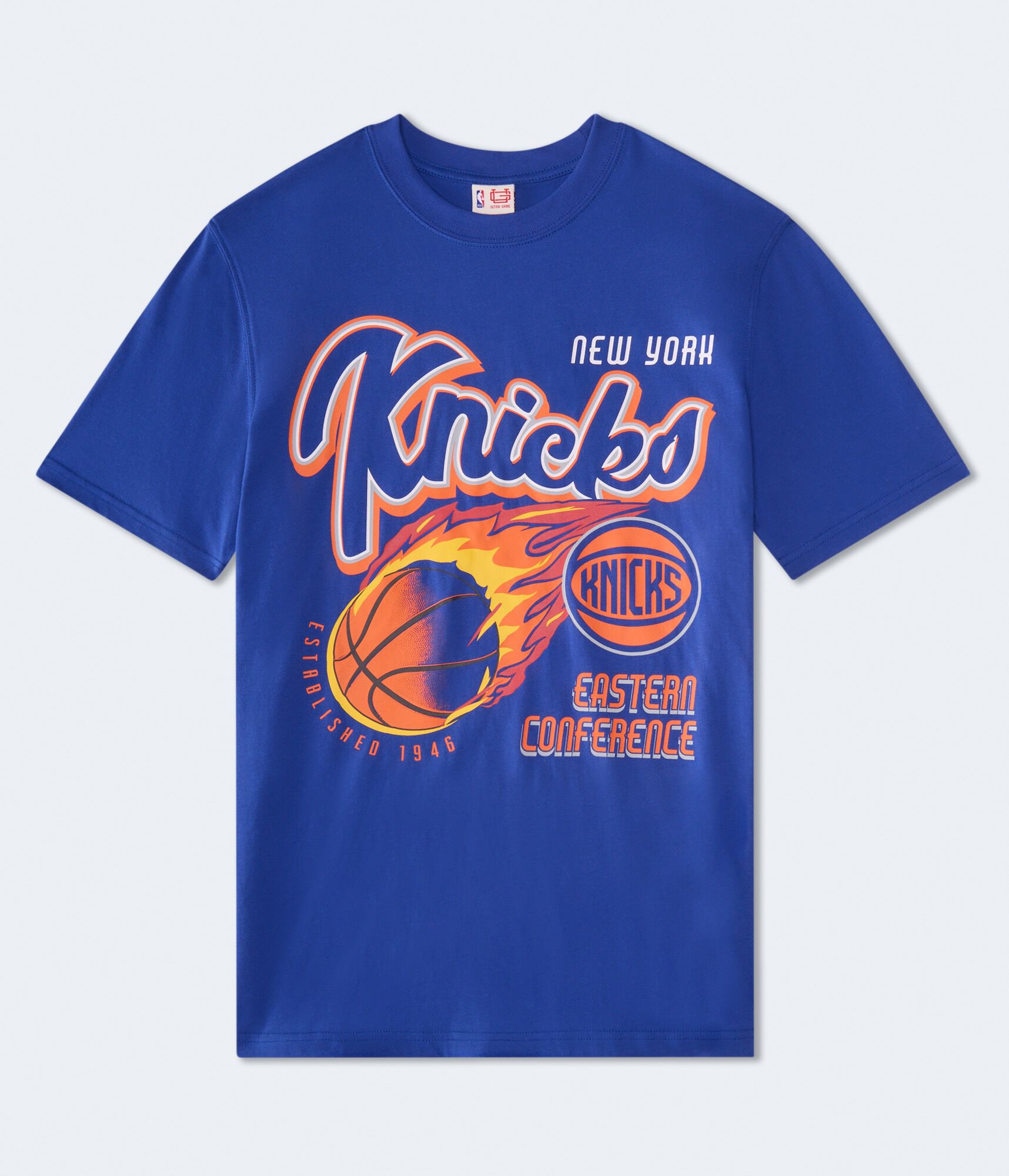 New York Knicks Flaming Basketball Relaxed Graphic Tee