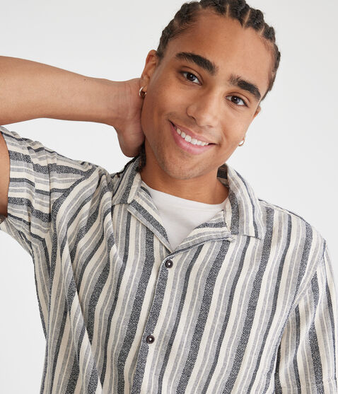 Short Sleeve Textured Stripe Linen Shirt Short Sleeve Textured Stripe Linen Shirt
