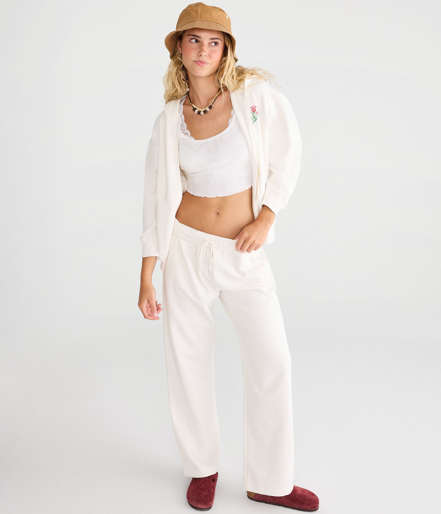 Cloud Soft Roses High-Waisted Straight Leg Sweatpants
