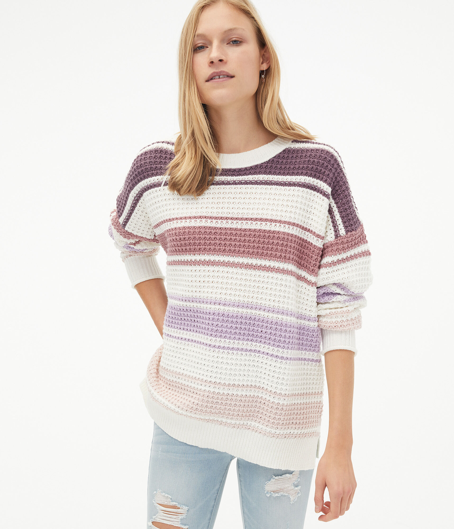 Striped Crew Tunic Sweater