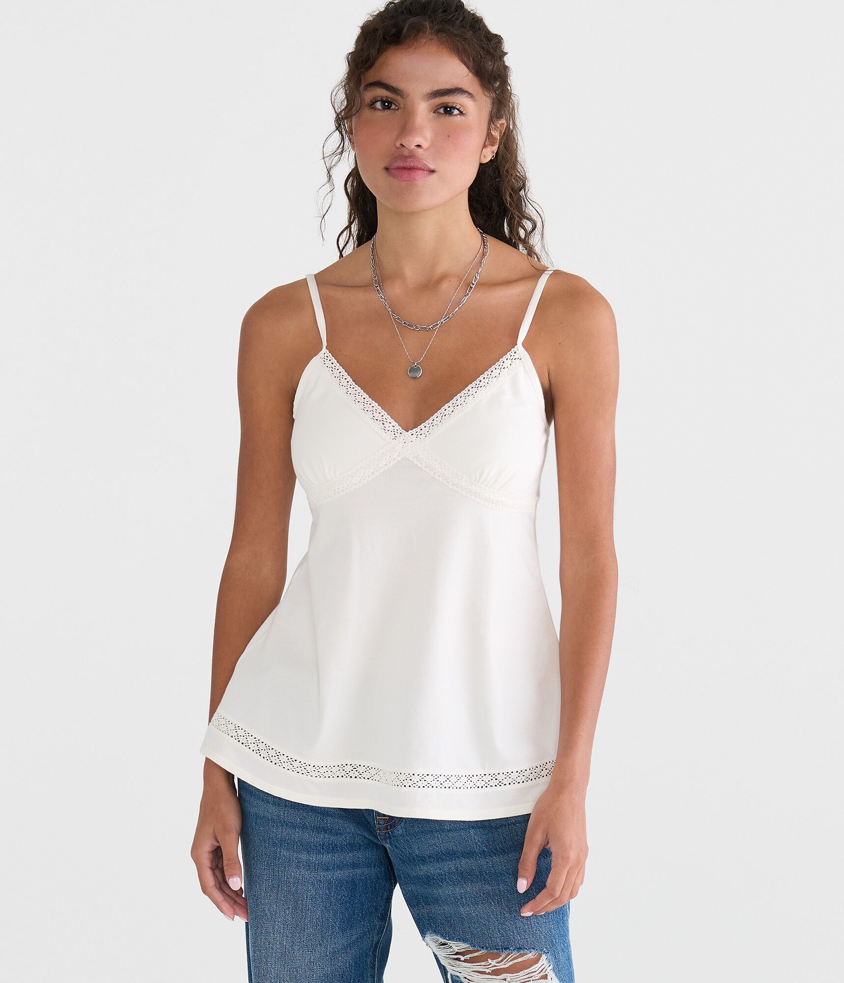 Crisscross Lace V-Neck Babydoll Cami