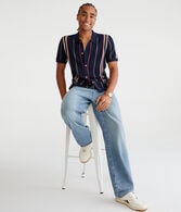 Striped Open-Knit Sweater Shirt