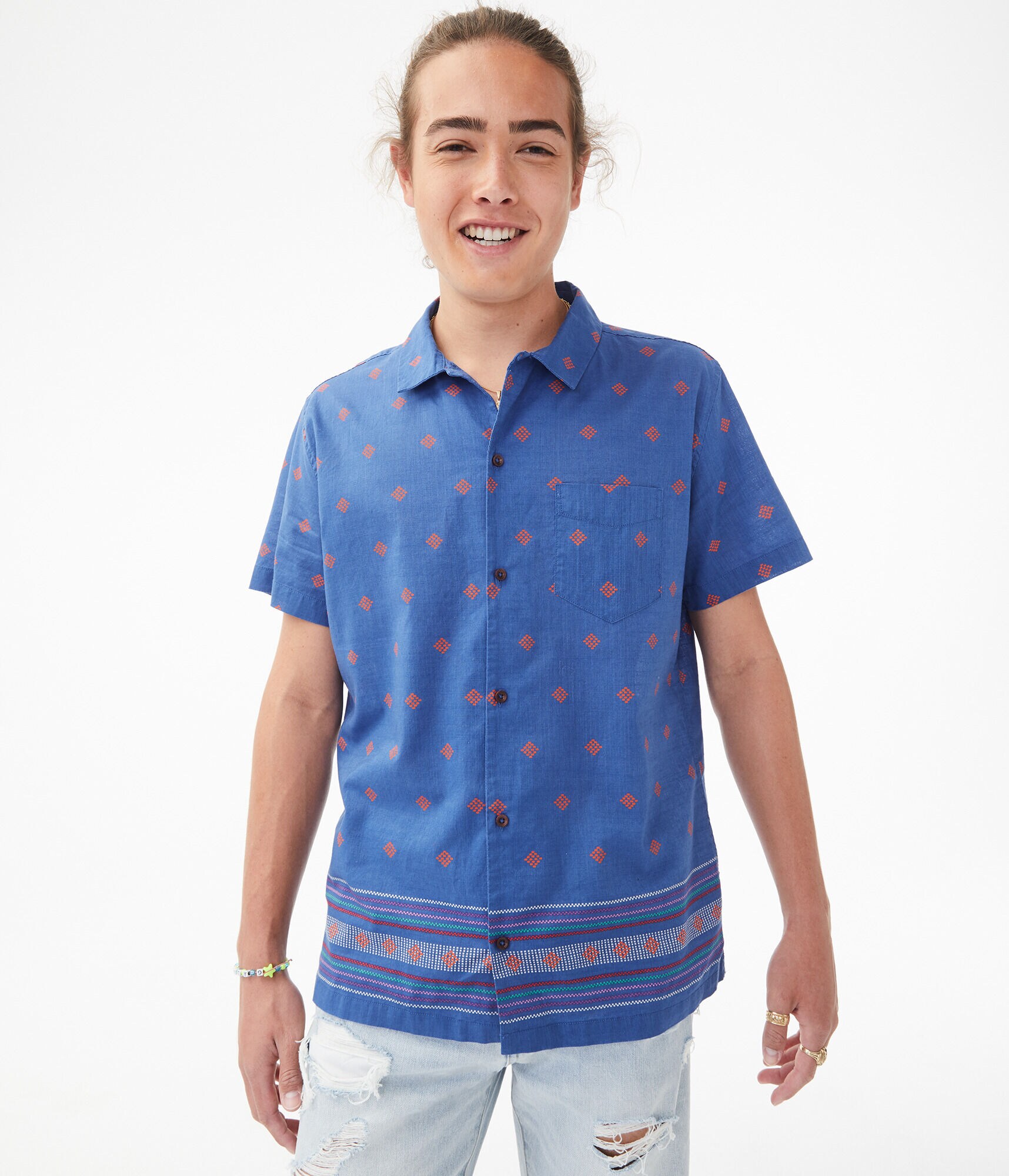 Geometric Diamond Button-Down Resort Shirt