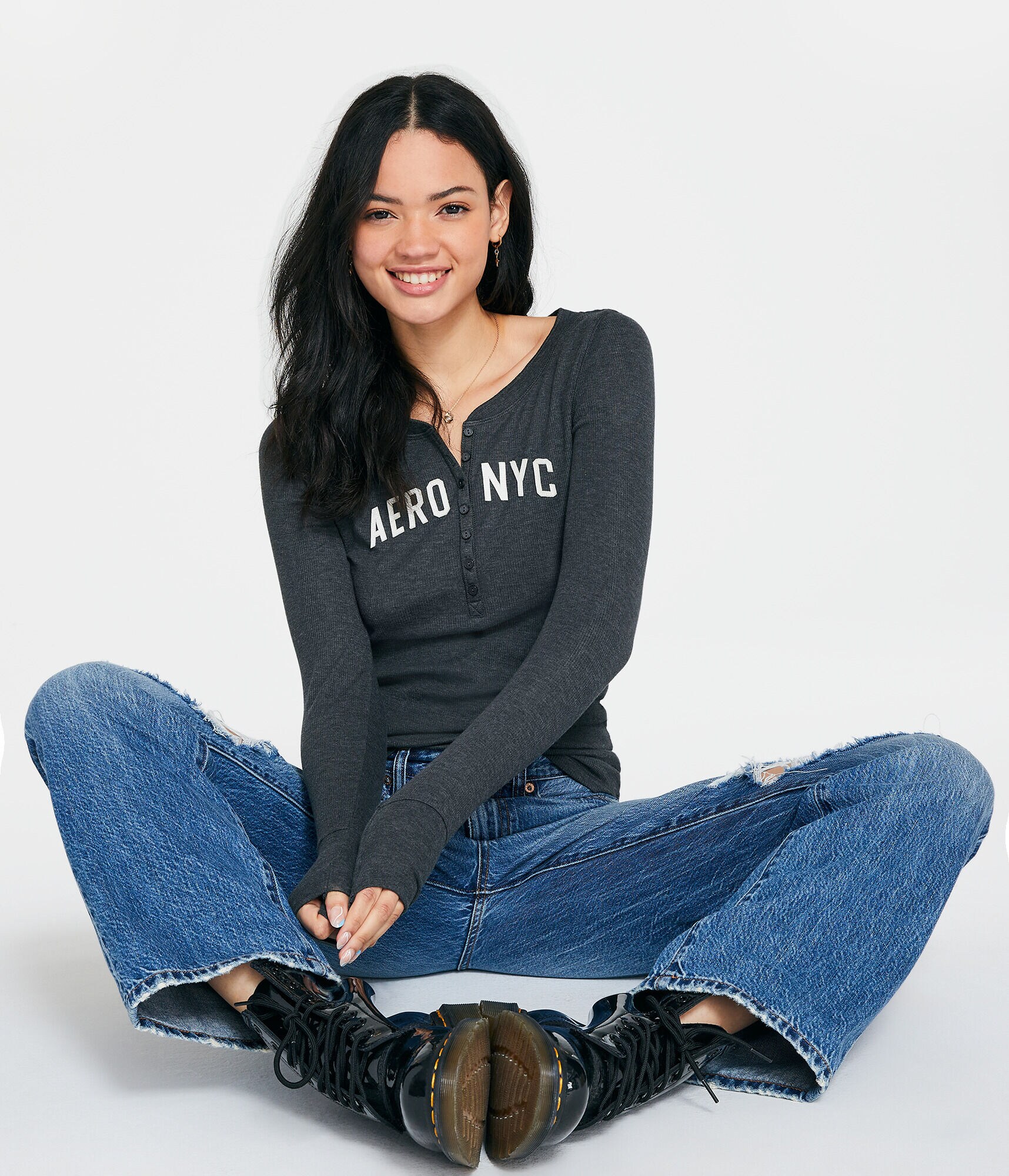 Long Sleeve Aero NYC Graphic Henley