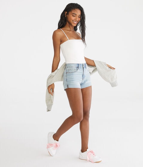 Premium Seriously Stretchy High-Waisted Denim Midi Shorts Premium Seriously Stretchy High-Waisted Denim Midi Shorts