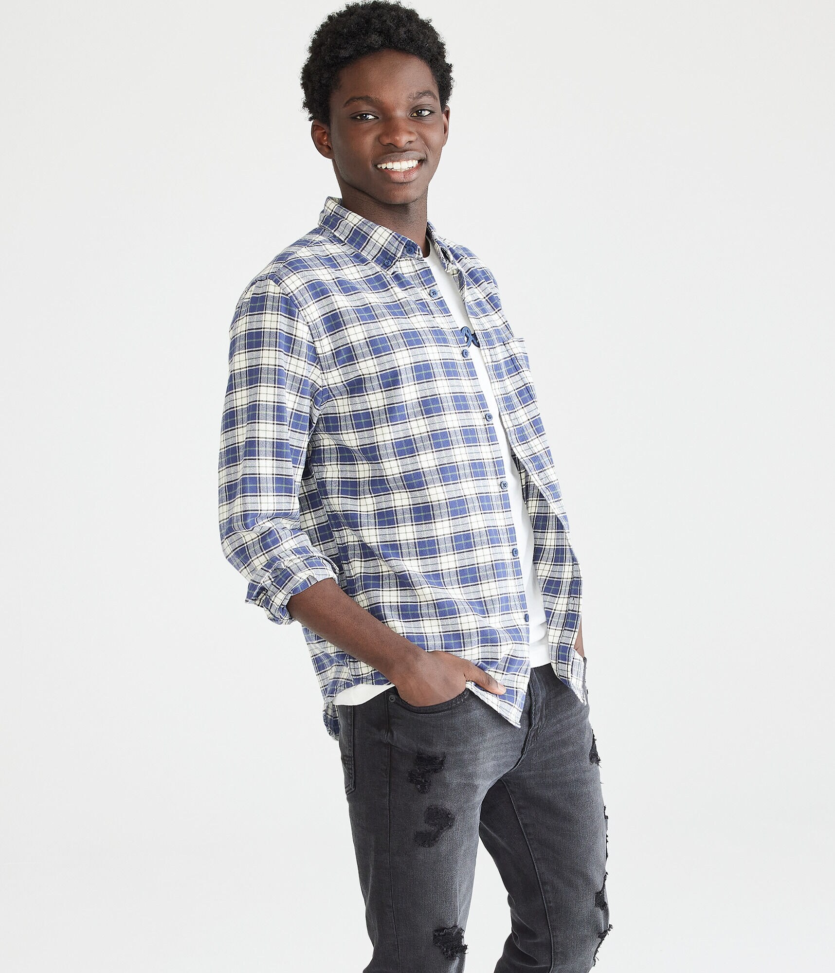 Long Sleeve Relaxed Plaid Oxford Shirt
