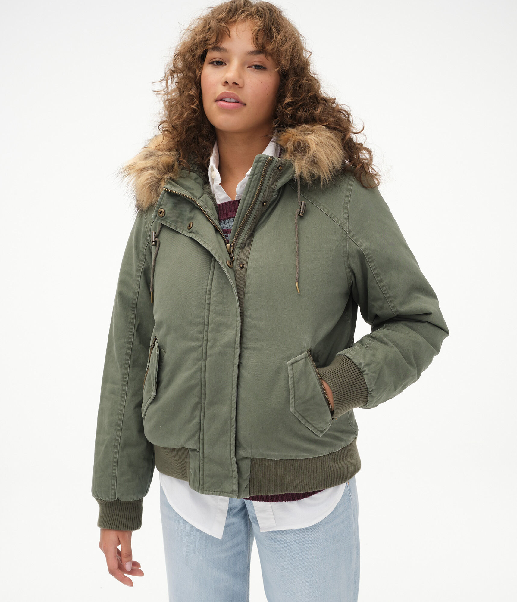 Twill Hooded Bomber Jacket
