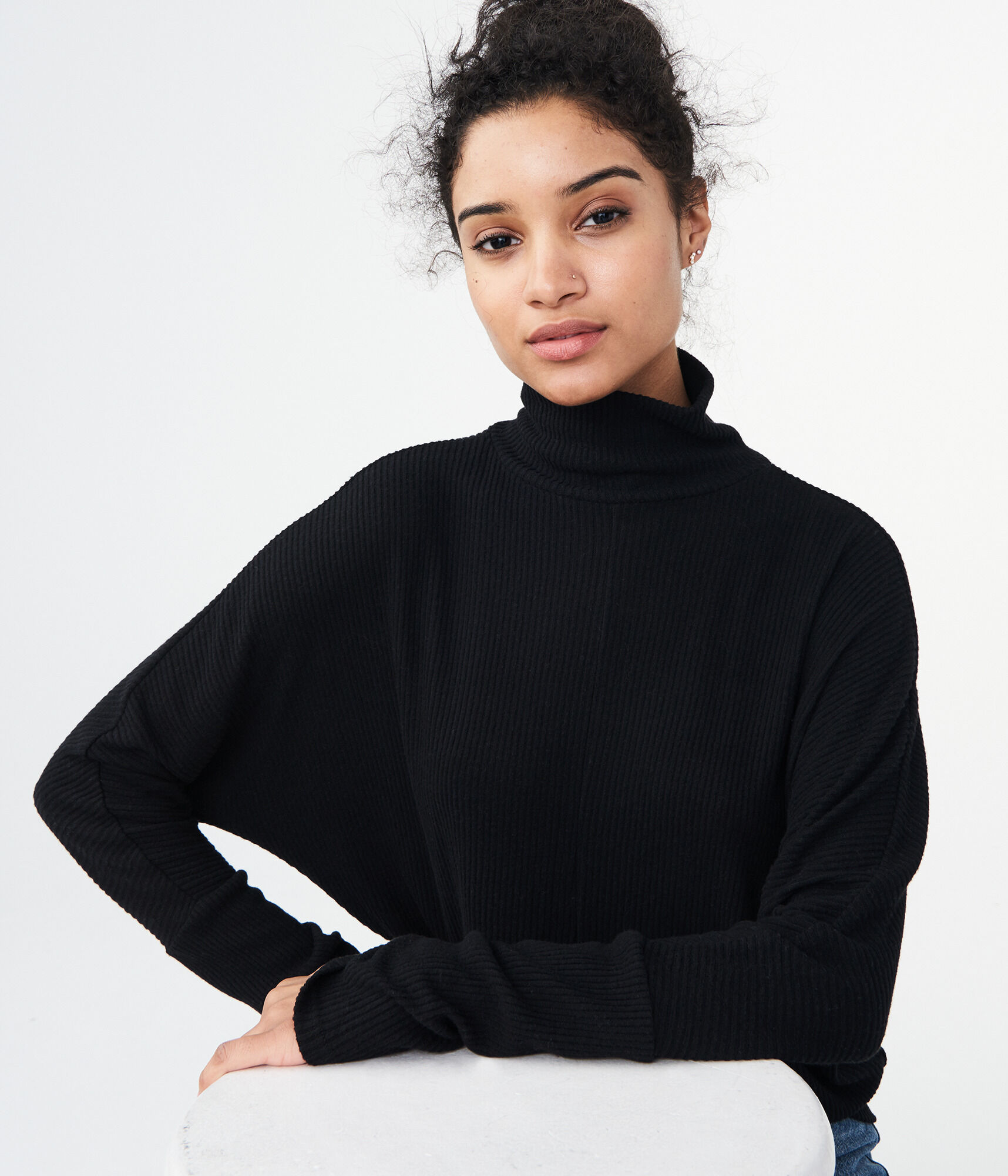 Long Sleeve Solid Dolman Turtleneck Top