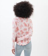 Long Sleeve Tie-Dye Waffle-Knit V-Neck Tee