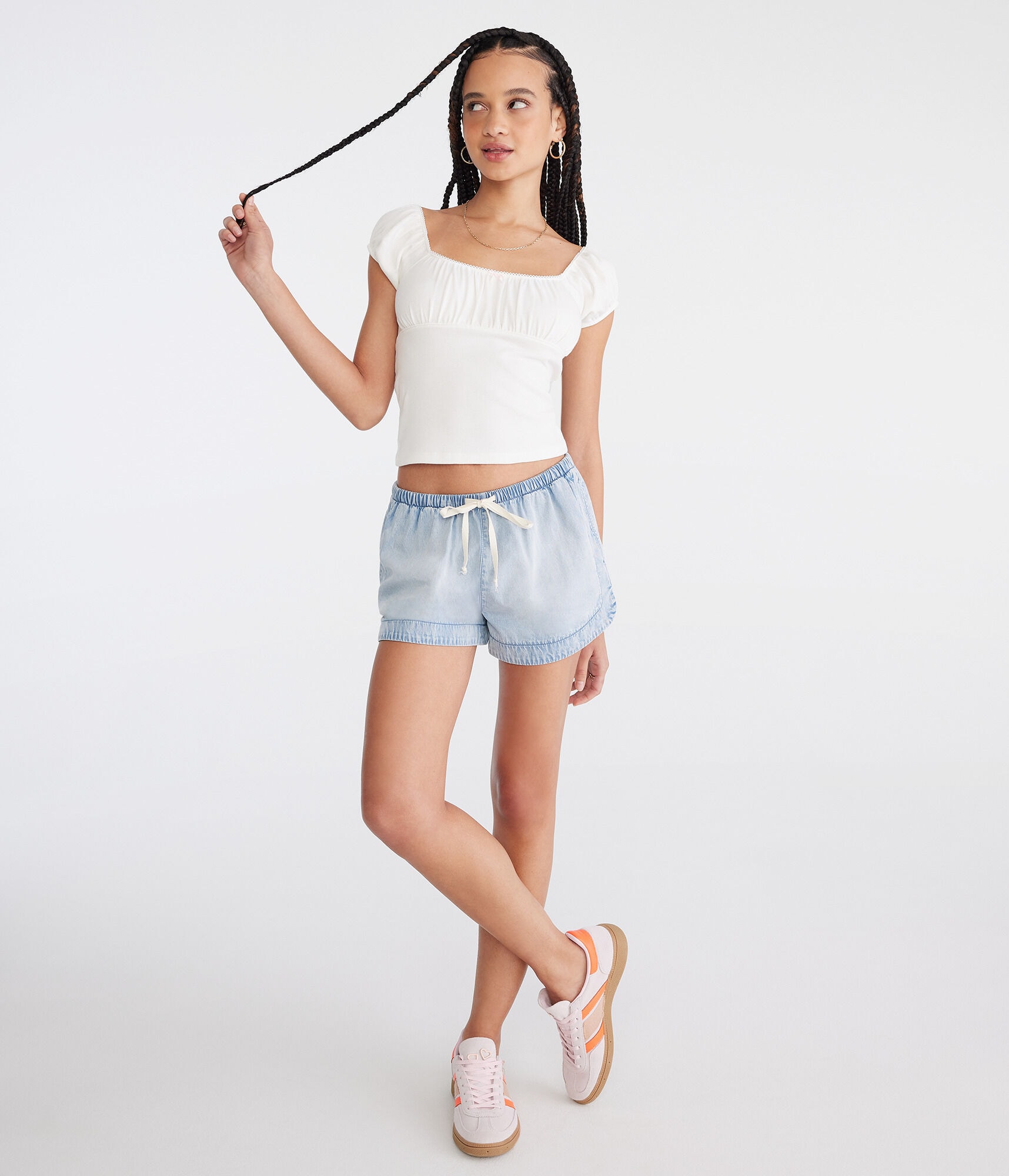 High-Waisted Denim Dolphin Shorts