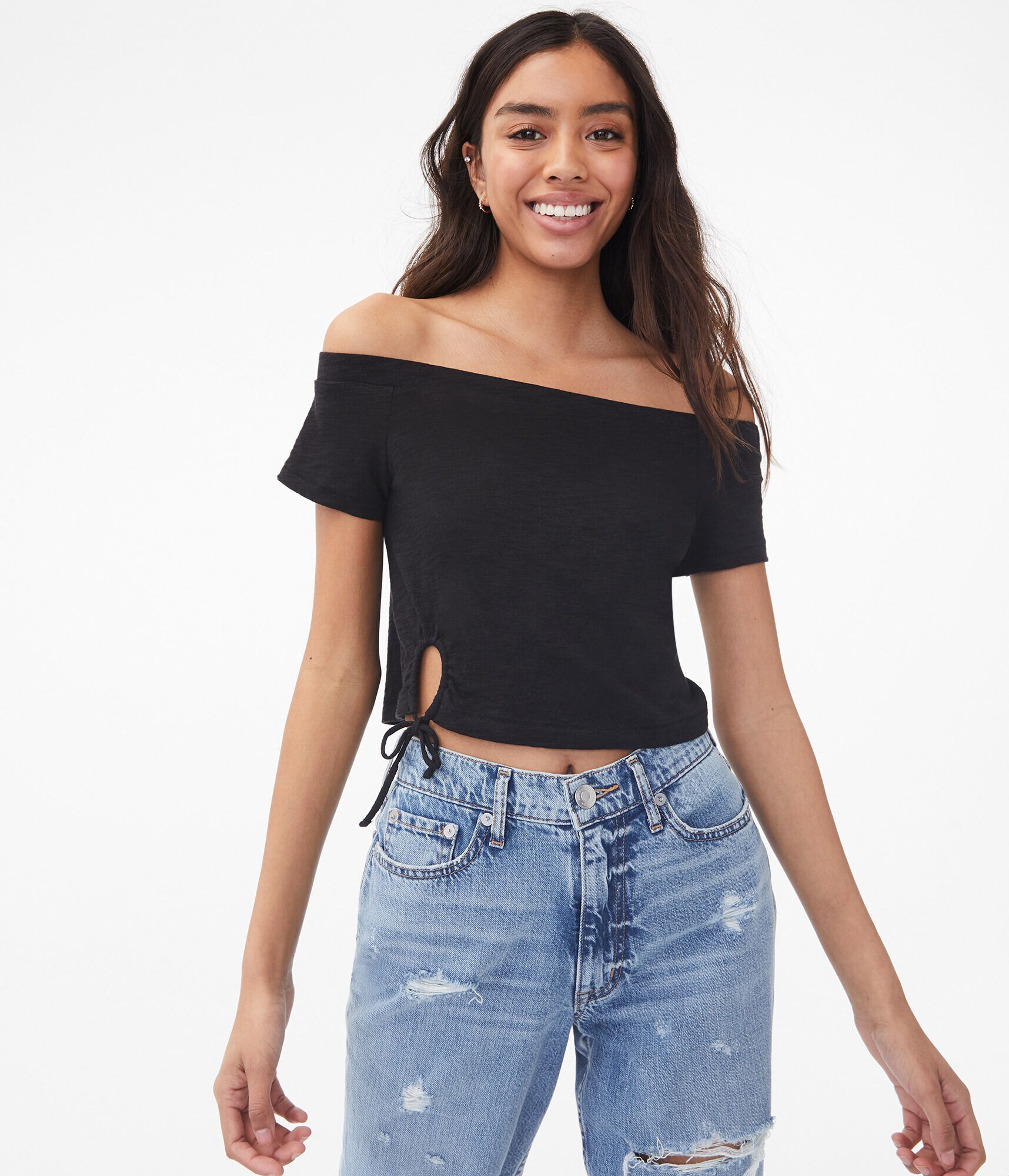 Tie Keyhole Off-The-Shoulder Top