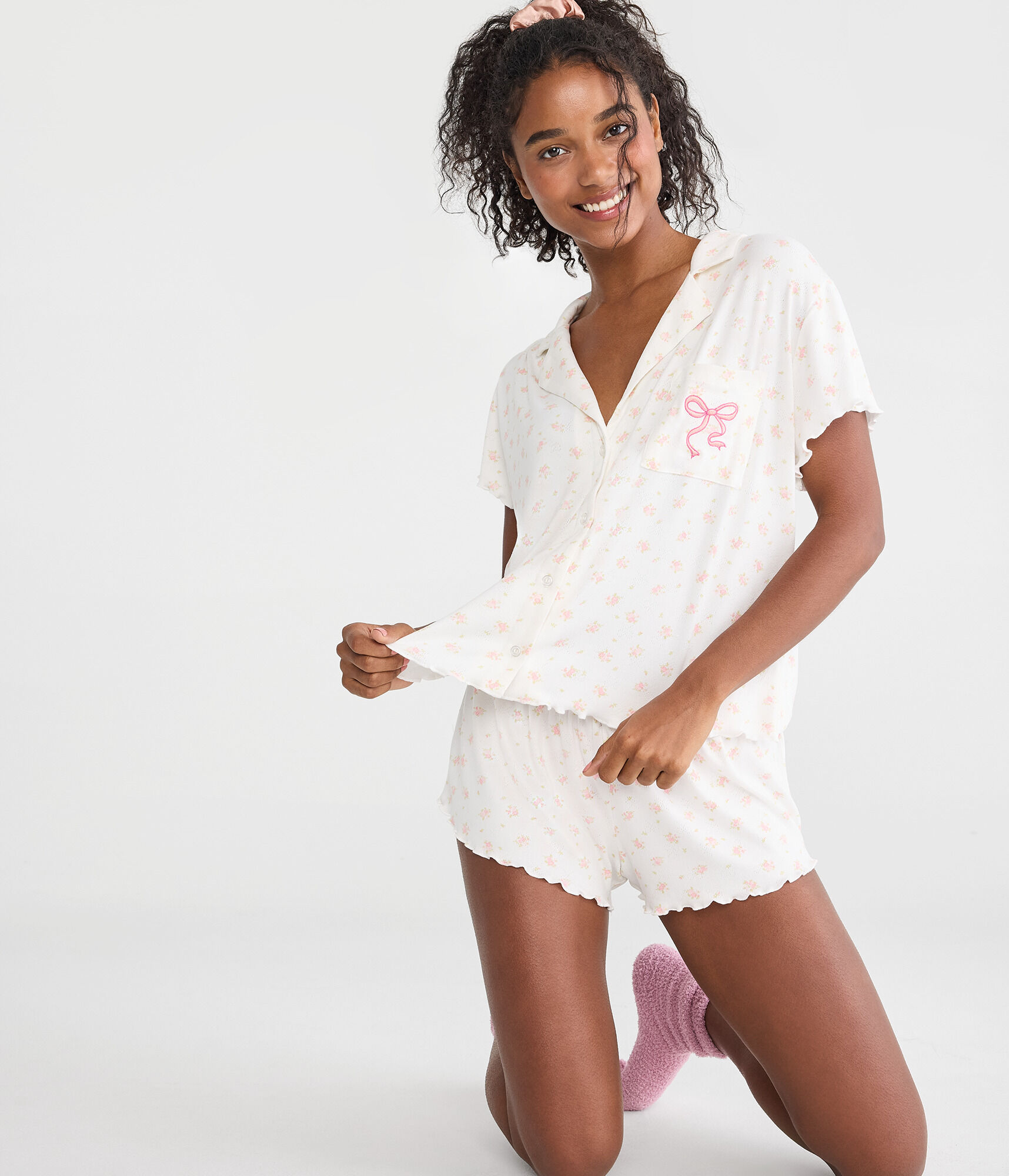 Printed Pointelle Knit Sleep Shirt