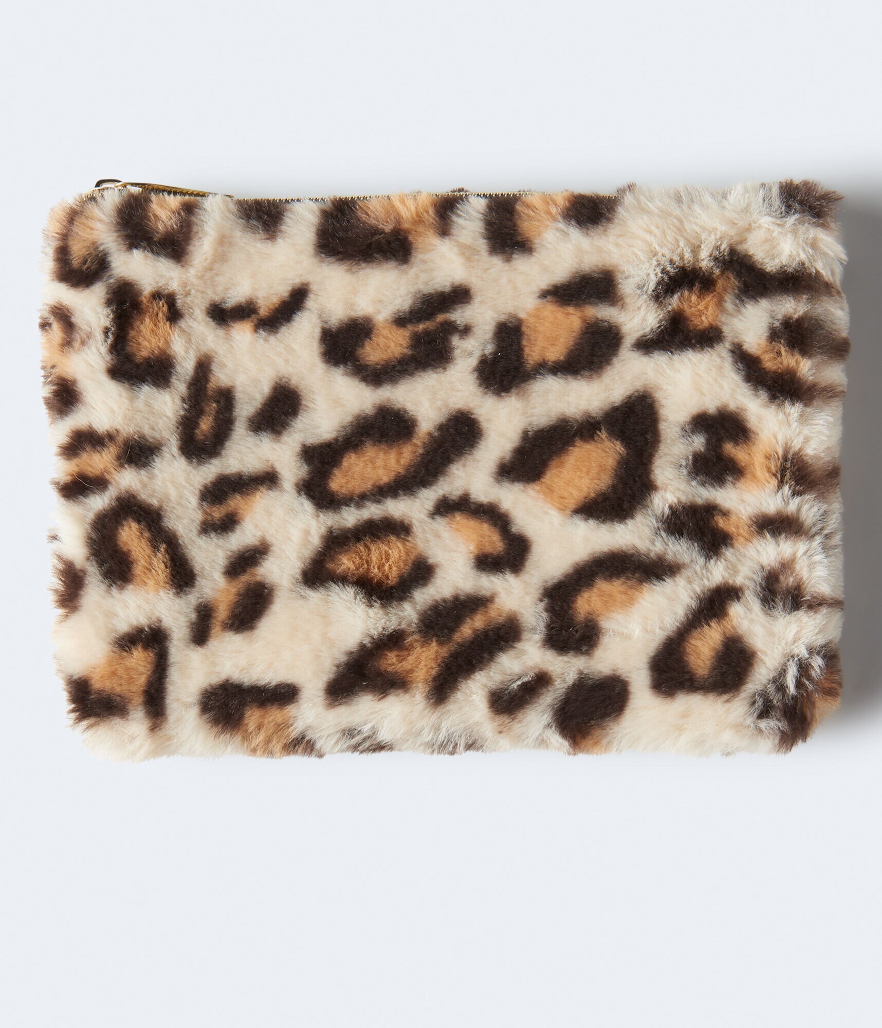 Faux Fur Leopard Zip Pouch