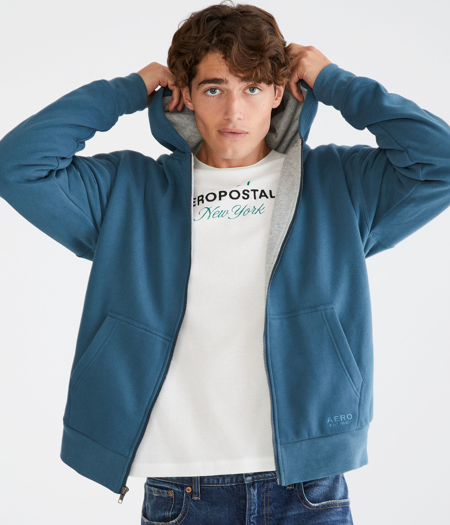 Solid Thermal Full-Zip Hoodie