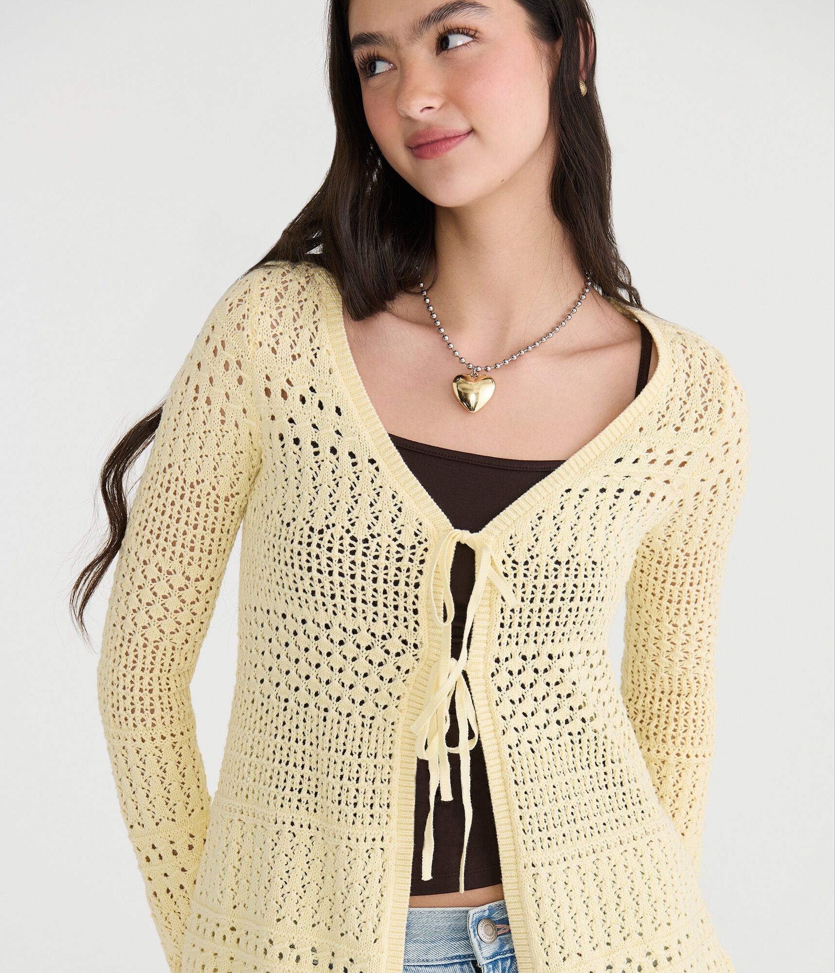 Open-Knit Tie-Front Cardigan