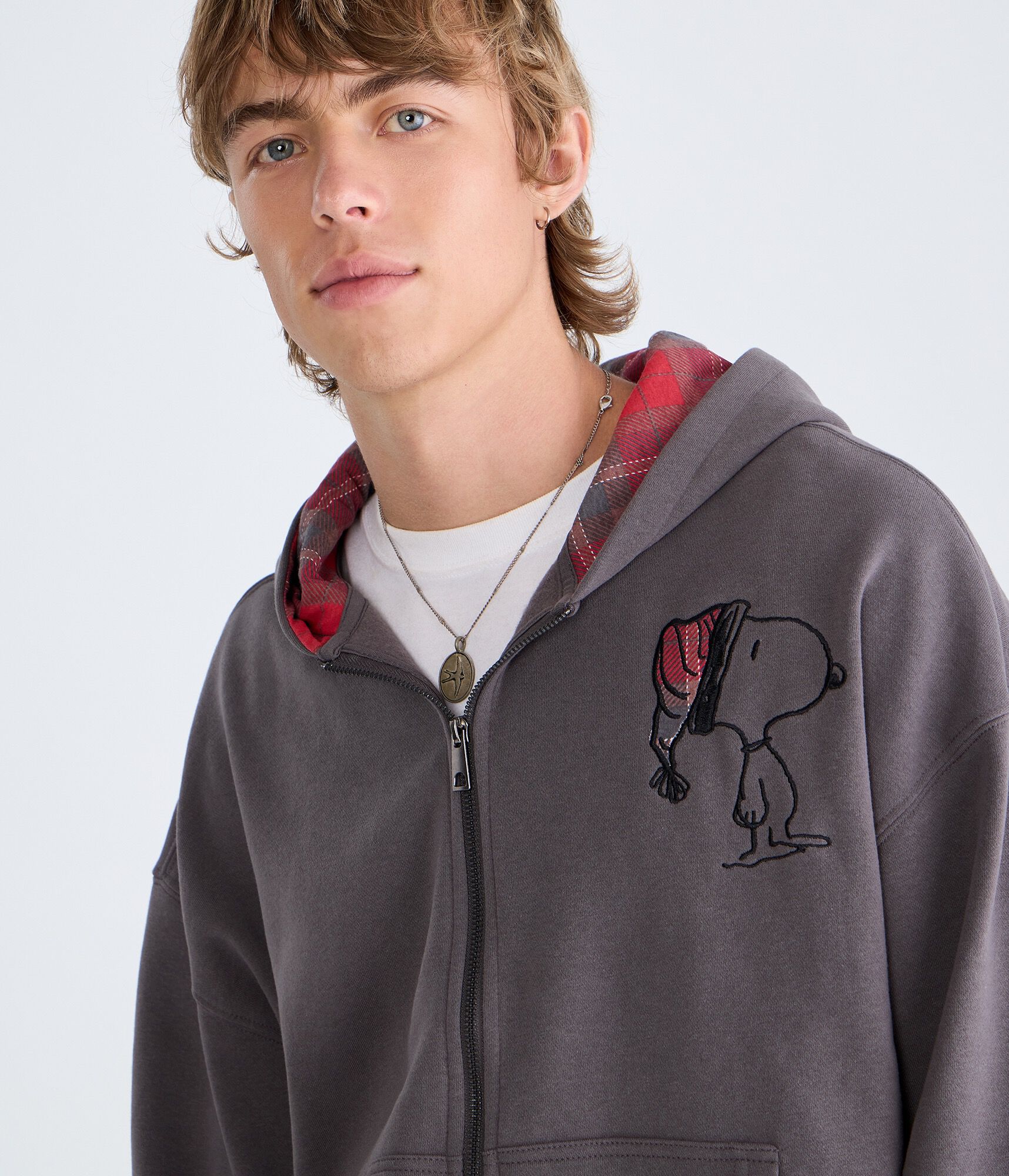 Plaid Hat Snoopy Full-Zip Hoodie