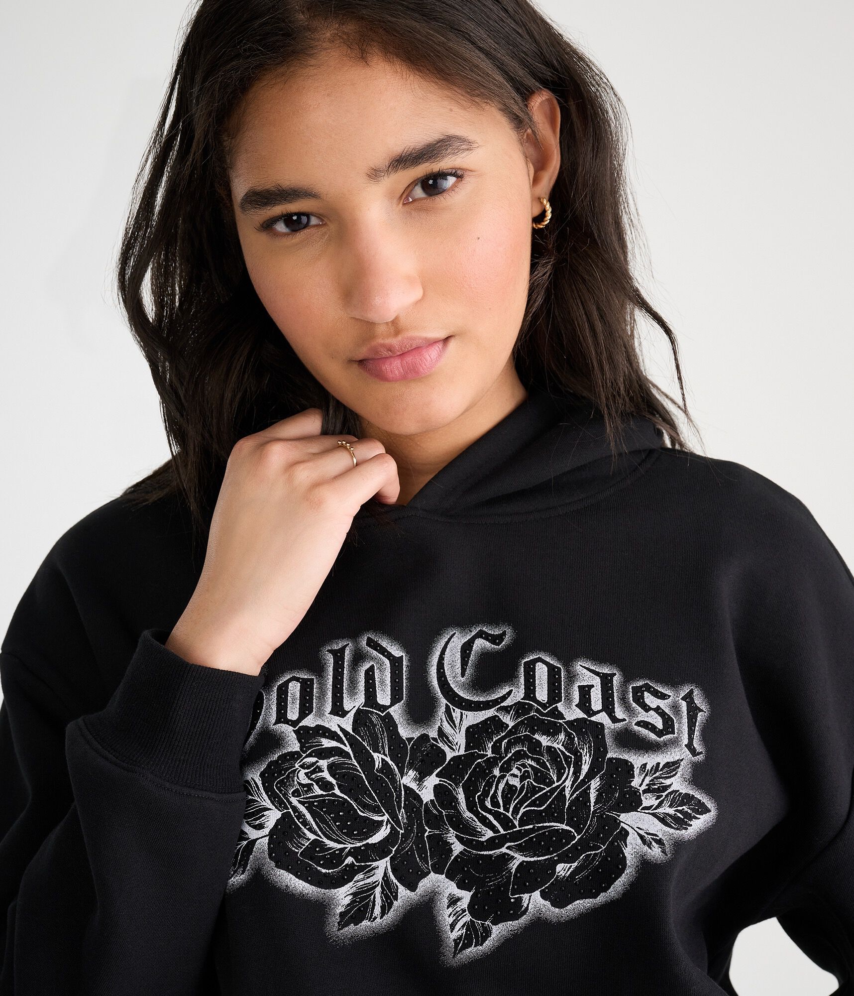 D&eacute;j&agrave; For Aero Gold Coast Roses Oversized Pullover Hoodie