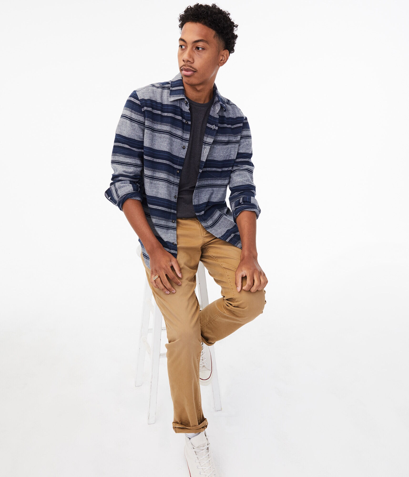 Long Sleeve Striped Flannel Button-Down Shirt