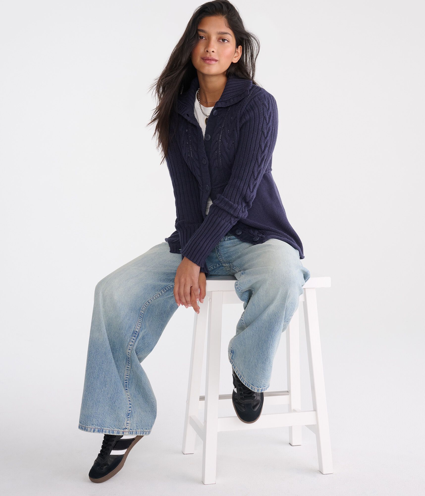 D&eacute;j&agrave; For Aero Cable Button-Front Mock-Neck Sweater