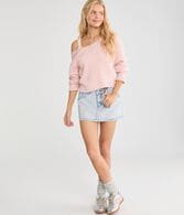 Rhinestone Hearts Low-Rise Denim Mini Skirt