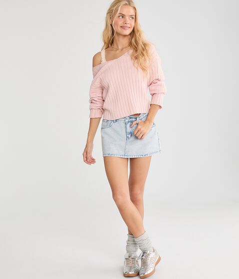 Rhinestone Hearts Low-Rise Denim Mini Skirt Rhinestone Hearts Low-Rise Denim Mini Skirt