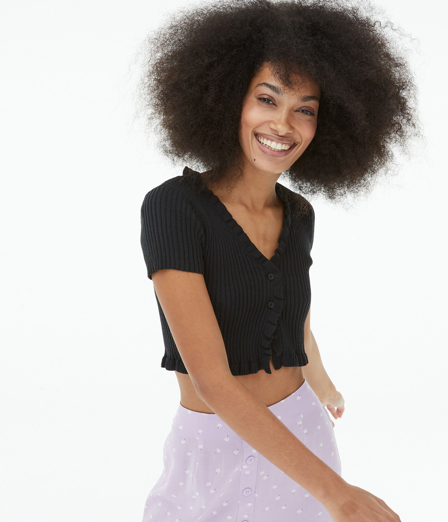 Short Sleeve Ruffle Cropped Cardigan