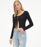 Long Sleeve Double Tie-Front Cropped Cardigan