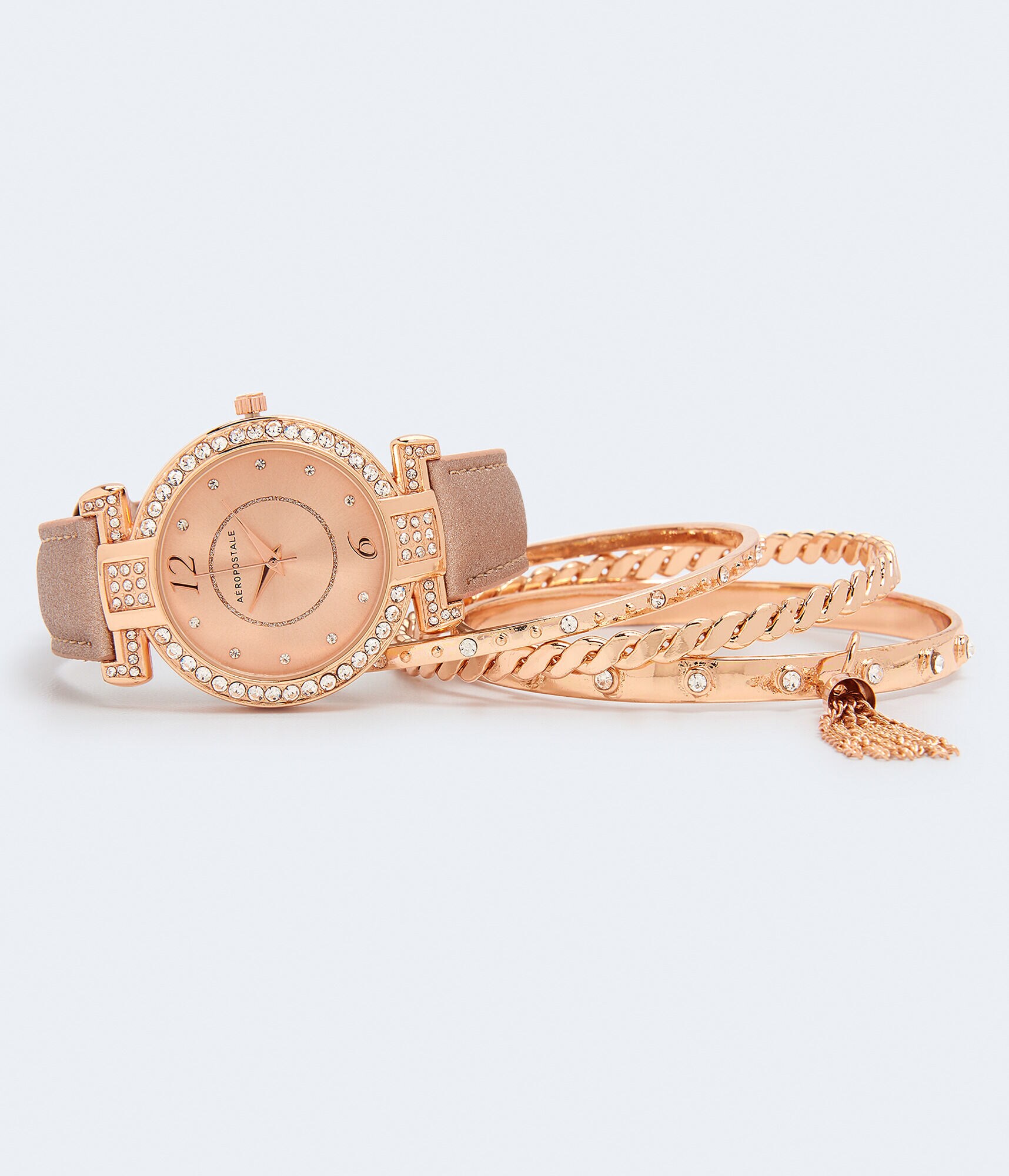 Rhinestone Faux Suede Watch &amp; Bracelet Set***