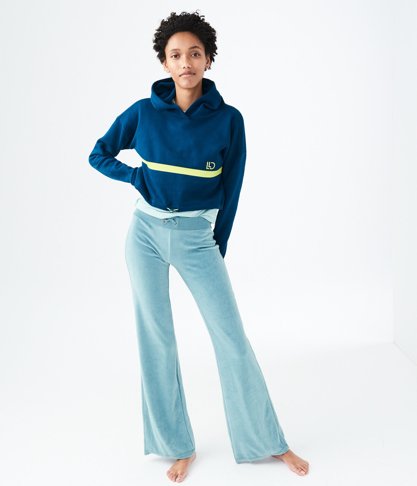 LLD Neon Stripe Cinch Crop Pullover Hoodie