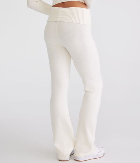 Flare Mid-Rise Fold-Over Sweater Pants