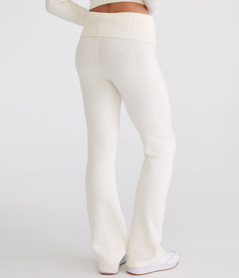 Flare Mid-Rise Fold-Over Sweater Pants