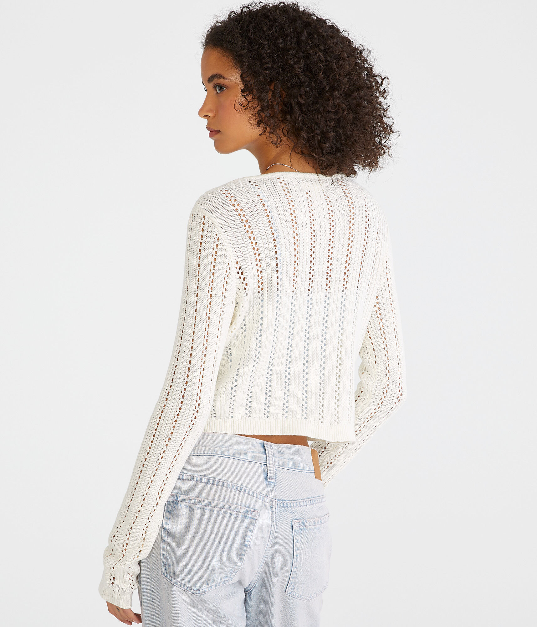 Long Sleeve Cropped Crocheted Cardigan